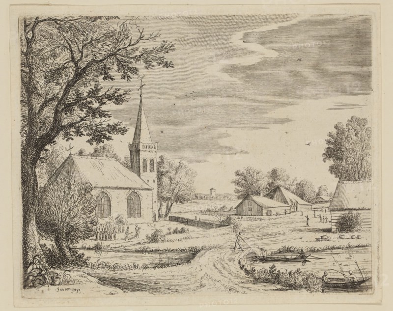 Jan van de Capelle, Dutch, 1626-1679, The Grave Diggers Before the Church, between 1626 and 1679, etching and engraving printed in black ink on laid paper, Plate: 5 1/2 × 6 7/8 inches (14 × 17.5 cm)