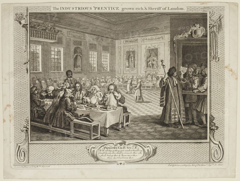 William Hogarth, English, 1697-1764, The Industrious Prentice Grown Rich and Sheriff of London, 1747, Engraving printed in black ink on wove paper, Plate: 10 1/4 × 13 3/4 inches (26 × 34.9 cm)
