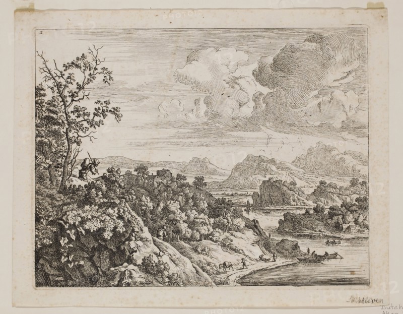 Jan van Aken, Dutch, 1614-1661, after Herman Saftleven the Younger, Dutch, 1609-1685, Man Carrying a Package on His Back, 17th century, etching printed in black ink on laid paper, Plate: 8 1/2 × 10 7/8 inches (21.6 × 27.6 cm)