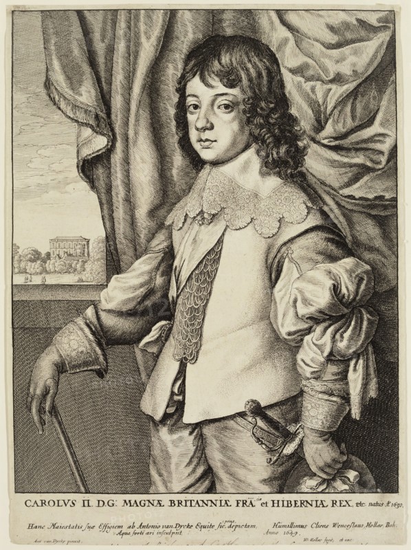 Wenceslaus Hollar, German, 1607-1677, after Anton van Dyck, Flemish, 1599-1641, Charles II of England, 1649, etching printed in black ink on laid paper, Sheet (trimmed within plate mark): 9 7/8 × 7 1/4 inches (25.1 × 18.4 cm)