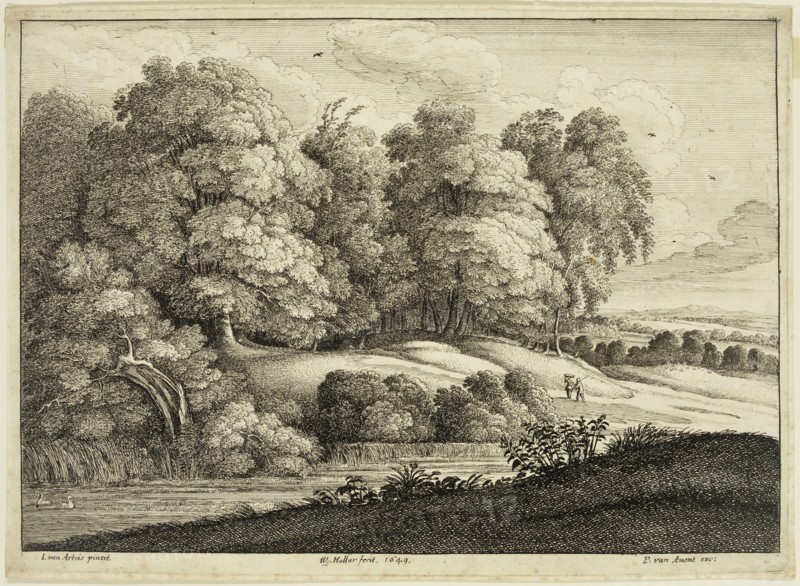 Wenceslaus Hollar, German, 1607-1677, after Jacobus van Artois, Flemish, 1613-1686, Der Mann und die Frau am Waldrande, 1649, etching printed in black ink on laid paper, Plate: 6 1/8 × 8 1/2 inches (15.6 × 21.6 cm)