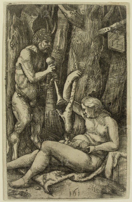 Hieronymus Hopfer, German, active ca. 1520-1530, after Albrecht Dürer, German, 1471-1528, The Satyr Family, 16th century, etching printed in black ink on laid paper, Plate: 5 3/8 × 3 3/8 inches (13.7 × 8.6 cm)