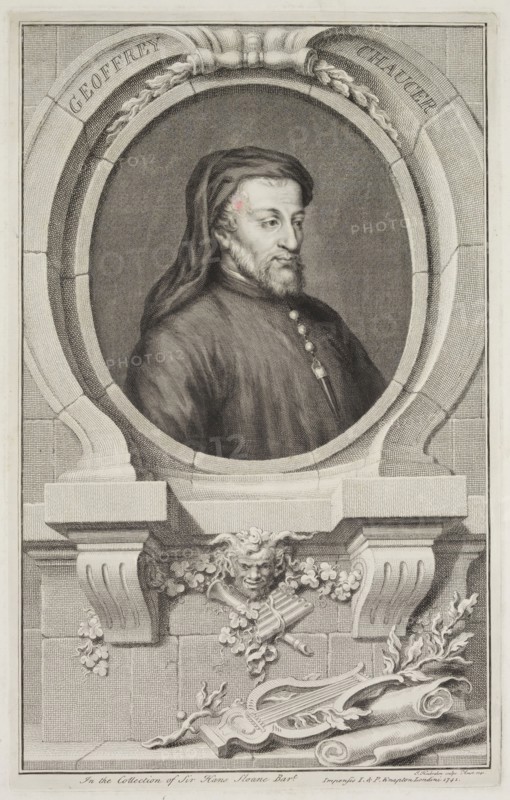 Jacob Houbraken, Dutch, 1698-1780, Geoffrey Chaucer, 1741, engraving and etching printed in black ink on laid paper, Plate: 14 7/8 × 9 3/8 inches (37.8 × 23.8 cm)