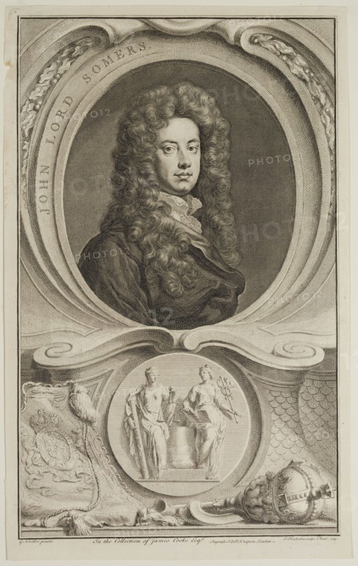 Jacob Houbraken, Dutch, 1698-1780, after Godfrey Kneller, English, 1646-1723, Lord Somers 1650-1716, 1745, engraving and etching printed in black ink on laid paper, Plate: 14 × 8 5/8 inches (35.6 × 21.9 cm)