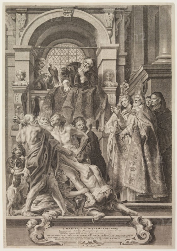 Pieter de, I Jode, Flemish, 1570-1634, Bishop Saint Martin of Tours Casting a Demon out of the Praefect, late 16th/early 17th Century, Engraving, Plate: 273/8 x 18 3/4 in. (69.5 x 47.6 cm)