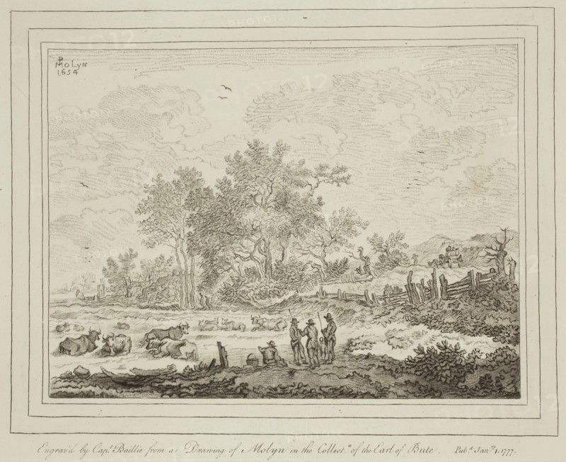William Baillie, English, 1723-1810, after Pieter Molyn the Elder, Dutch, 1595-1661, Landscape with Cattle Reposing, ca. 1776, etching and engraving printed in black ink on wove paper, Plate: 7 7/8 × 10 inches (20 × 25.4 cm)