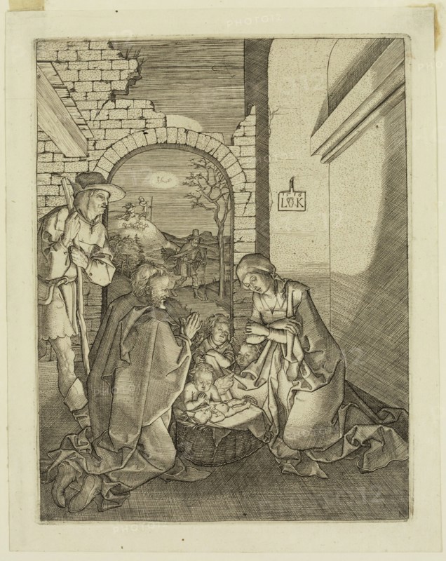 Ludwig Krug, German, 1490-1532, Adoration of the Shepherds, 1516, engraving and etching printed in black ink on laid paper, Plate: 6 1/2 × 5 1/8 inches (16.5 × 13 cm)
