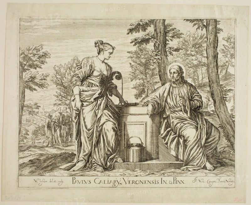 Valentin Lefebvre, Flemish, 1642-1682, after Paolo Veronese, Italian, 1528-1588, Christ at the Well of Samaria, mid-17th century, etching printed in black ink on laid paper, Plate: 11 3/8 × 14 1/2 inches (28.9 × 36.8 cm)