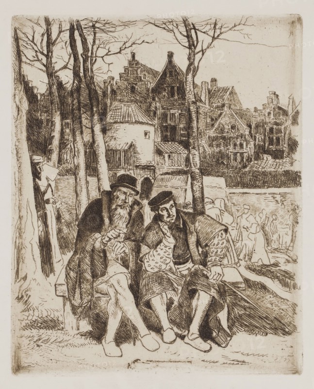 Hendrik Jan Augustyn Leys, Belgian, 1815-1869, Promenade hors des murs, ca. 1869, etching printed in brown ink on wove paper, Plate: 7 3/8 × 6 inches (18.7 × 15.2 cm)