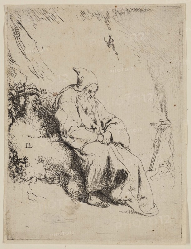 Jan Lievens, Dutch, 1607-1674, The Hermit, 17th century, etching printed in black ink on laid paper, Plate: 4 3/4 × 3 1/2 inches (12.1 × 8.9 cm)