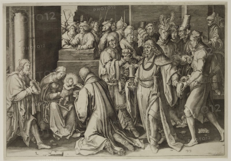Unknown (Dutch), after Lucas van Leyden, Netherlandish, 1494-1533, Adoration of the Magi, 19th century, photomechanical reproduction printed in black ink on wove paper, Sheet: 12 × 17 1/8 inches (30.5 × 43.5 cm)