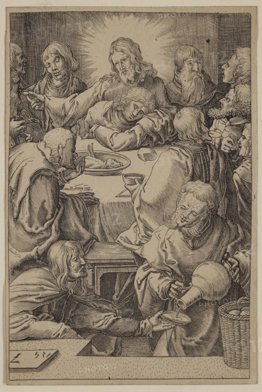 Unknown (Dutch), after Lucas van Leyden, Netherlandish, 1494-1533, The Last Supper, between 1521 and 1887, etching and engraving printed in black ink on wove paper, Sheet (trimmed within plate mark): 4 1/2 inches × 3 inches (11.4 × 7.6 cm)