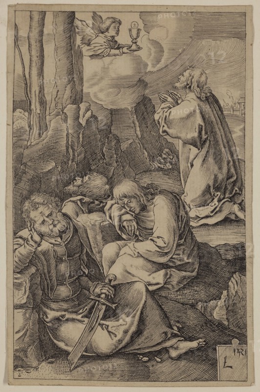 Unknown (Dutch), after Lucas van Leyden, Netherlandish, 1494-1533, The Agony in the Garden, between 1521 and 1887, etching and engraving printed in black ink on wove paper, Sheet (trimmed within plate mark): 4 5/8 × 3 inches (11.7 × 7.6 cm)