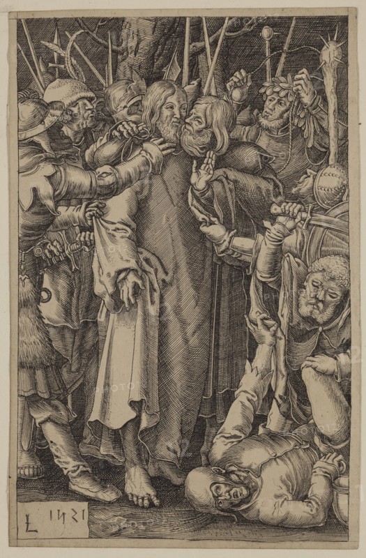 Unknown (Dutch), after Lucas van Leyden, Netherlandish, 1494-1533, The Betrayal of Christ, between 1521 and 1887, etching and engraving printed in black ink on wove paper, Sheet (trimmed within plate mark): 4 5/8 × 3 inches (11.7 × 7.6 cm)
