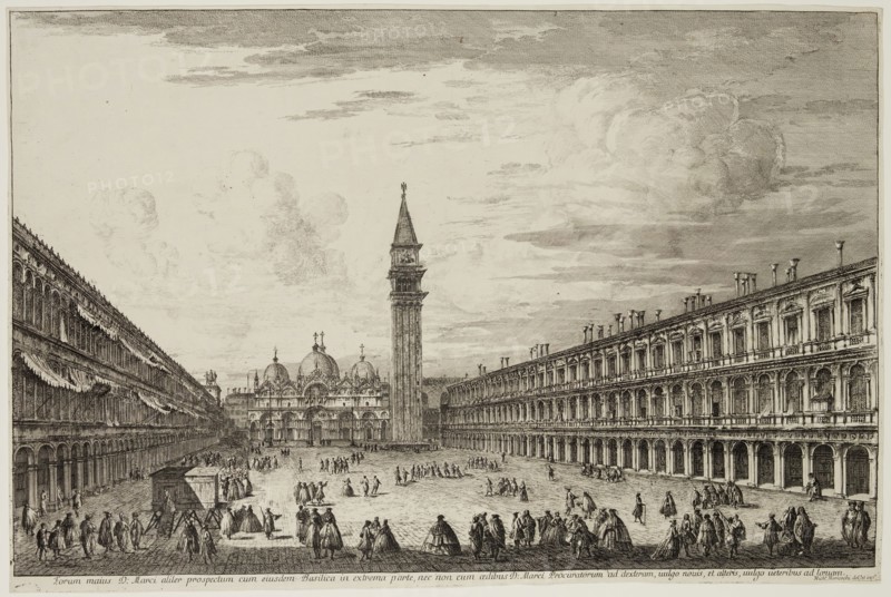 Michele Giovanni Marieschi, Italian, 1696-1743, Piazza San Marco, ca. 1741, etching printed in black ink on laid paper, Image: 11 3/8 × 17 3/8 inches (28.9 × 44.1 cm)
