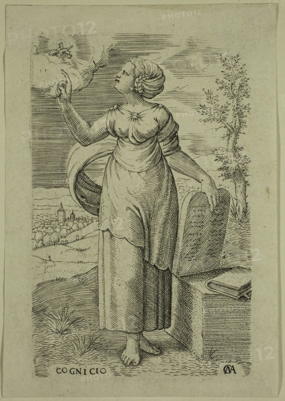 Cornelis Massys, Netherlandish, 1508-1584, Cognicio, between 1508 and 1584, engraving printed in black ink on laid paper, Plate: 3 5/8 × 2 1/4 inches (9.2 × 5.7 cm)