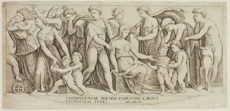Master of the Die, Italian, Marriage of Jason and Creusa, 16th century, engraving printed in black ink on laid paper, Plate: 5 3/4 × 12 1/2 inches (14.6 × 31.8 cm)