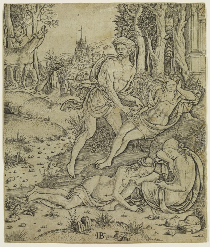 Master I. B. with the Bird, Italian, Priapus and Lotis, 16th century, engraving printed in black ink, Sheet (trimmed within plate mark): 9 × 7 5/8 inches (22.9 × 19.4 cm)