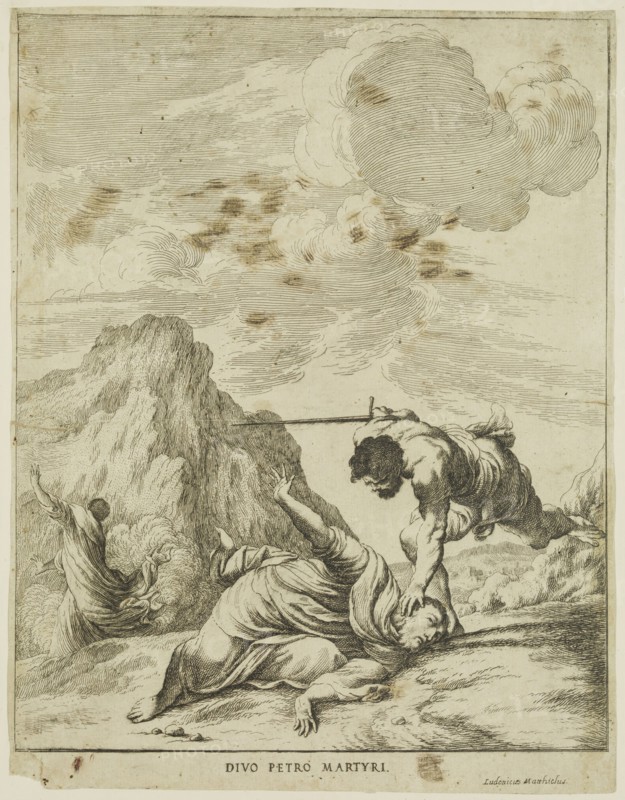 Ludovico Mattioli, Italian, 1662-1747, Martyrdom of Saint Peter, between 17th and 18th century, etching printed in black ink on laid paper, Sheet (trimmed within plate mark): 11 1/2 × 8 7/8 inches (29.2 × 22.5 cm)