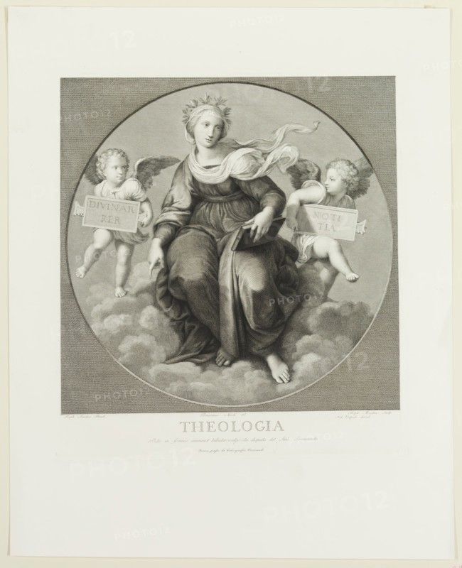Raphael Morghen, Italian, 1758-1833, after Raphael, Italian, 1483-1520, Theology, between 1758 and 1833, Engraving printed in black ink on wove paper, Plate: 16 3/8 × 14 7/8 inches (41.6 × 37.8 cm)
