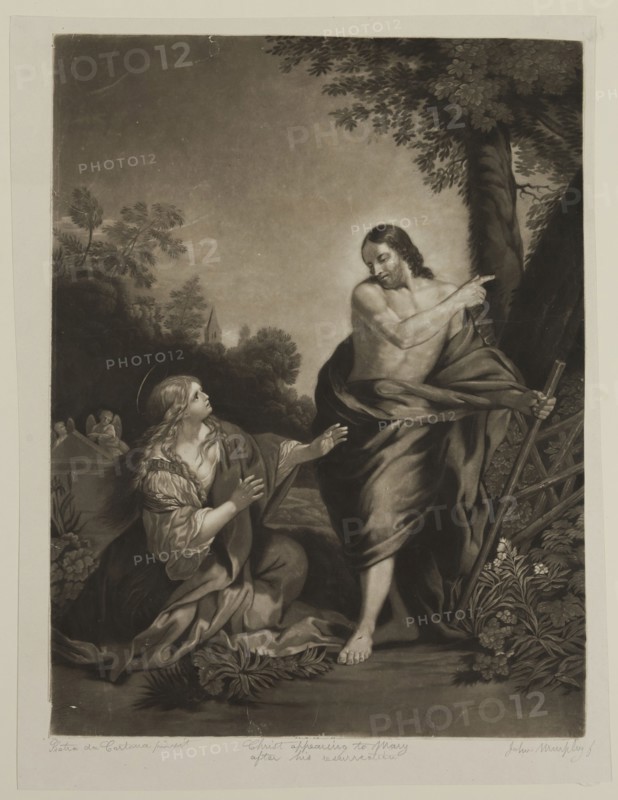 John Murphy, English, 1748-1878, after Pietro da Cortona, Italian, 1596-1669, Christ Appearing to Mary after His Resurrection, 18th century, mezzotint printed in black ink, Image: 18 1/4 × 14 inches (46.4 × 35.6 cm)