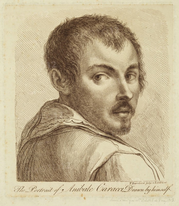Francesco Bartolozzi, Italian, 1727-1815, after Annibale Carracci, Italian, 1560-1609, Annibale Carracci, ca. 1760, etching printed in brown ink on laid paper, Plate: 8 1/8 × 7 1/4 inches (20.6 × 18.4 cm)