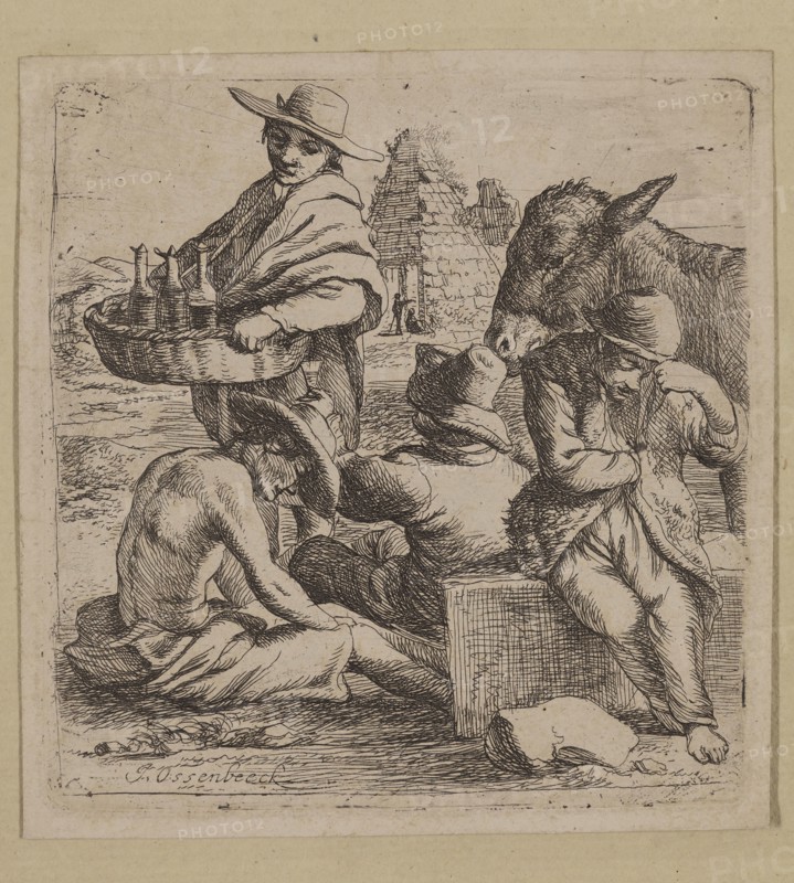 Jan Ossenbeeck, Dutch, 1624-1674, The Gin Merchant, 17th century, etching printed in black ink on wove paper, Plate: 4 × 3 7/8 inches (10.2 × 9.8 cm)