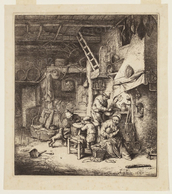 Adriaen van Ostade, Dutch, 1610-1685, Family, 1647, etching and engraving printed in black ink on laid paper, Plate: 7 × 6 1/4 inches (17.8 × 15.9 cm)