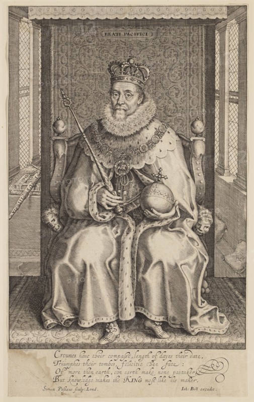 Simon van de Passe, Dutch, 1595-1647, James I, King of England, ca. 1619, engraving printed in black ink on laid paper, Sheet (trimmed within plate mark): 11 1/8 × 6 3/4 inches (28.3 × 17.1 cm)