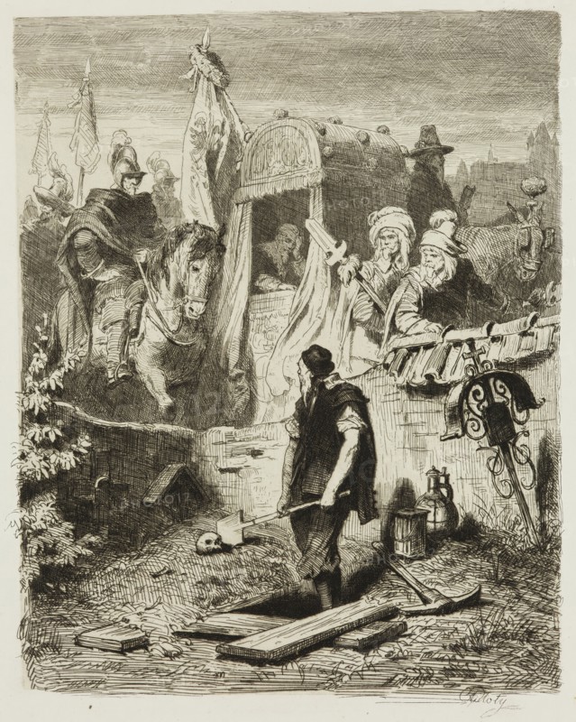 Carl Theodor Piloty, German, 1826-1886, Wallenstein's March to Eger, between mid-19th and late 19th century, etching printed in black ink on chine collé, Image: 7 7/8 × 6 3/8 inches (20 × 16.2 cm)