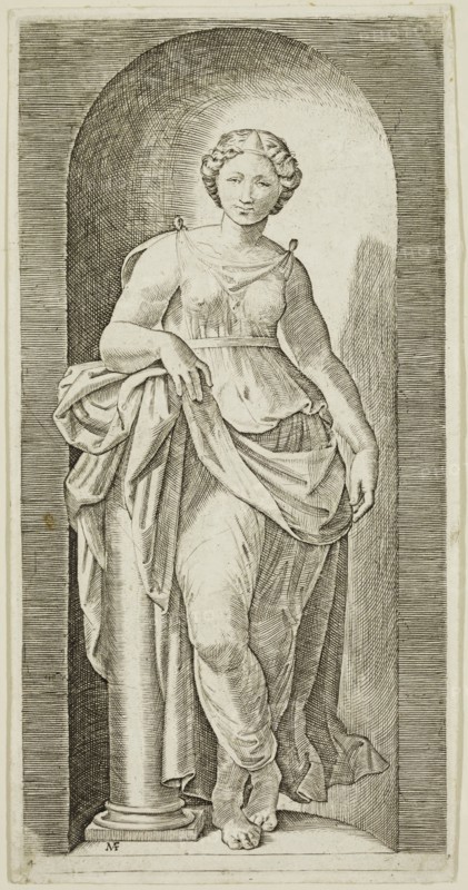 Marcantonio Raimondi, Italian, 1487-1534, after Raphael, Italian, 1483-1520, Force, between 1487 and 1534, Engraving printed in black ink on wove paper, Plate: 8 3/8 × 4 1/4 inches (21.3 × 10.8 cm)