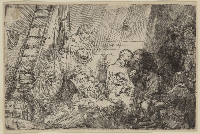 Rembrandt Harmensz van Rijn, Dutch, 1606-1669, The Circumcision, 1654, etching printed in black ink on laid paper, Plate: 3 3/4 × 5 5/8 inches (9.5 × 14.3 cm)