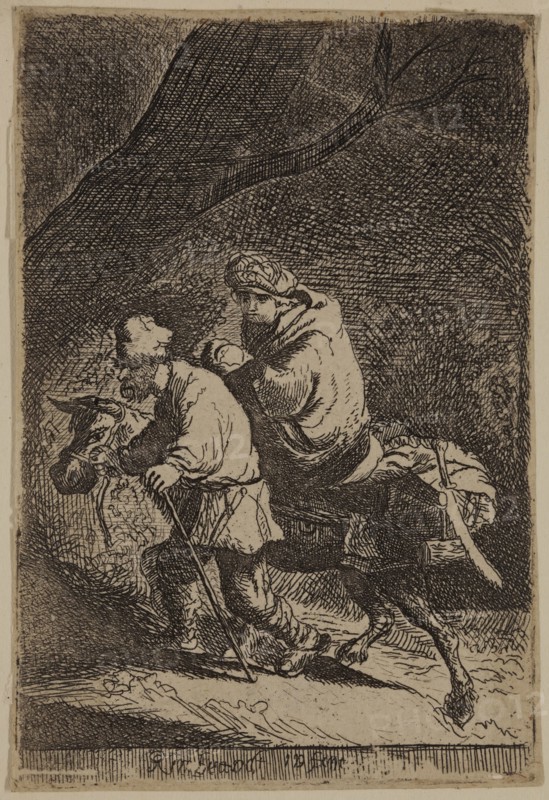 Unknown (Dutch), after Rembrandt Harmensz van Rijn, Dutch, 1606-1669, Flight into Egypt, 1633, etching printed in black ink on laid paper, Sheet (trimmed inside platemark): 3 1/2 × 23 5/8 inches (8.9 × 60 cm)