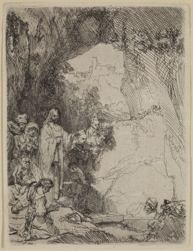 Rembrandt Harmensz van Rijn, Dutch, 1606-1669, Raising of Lazarus, 1642, etching printed in black ink on laid paper, Plate: 5 7/8 × 4 1/4 inches (14.9 × 10.8 cm)