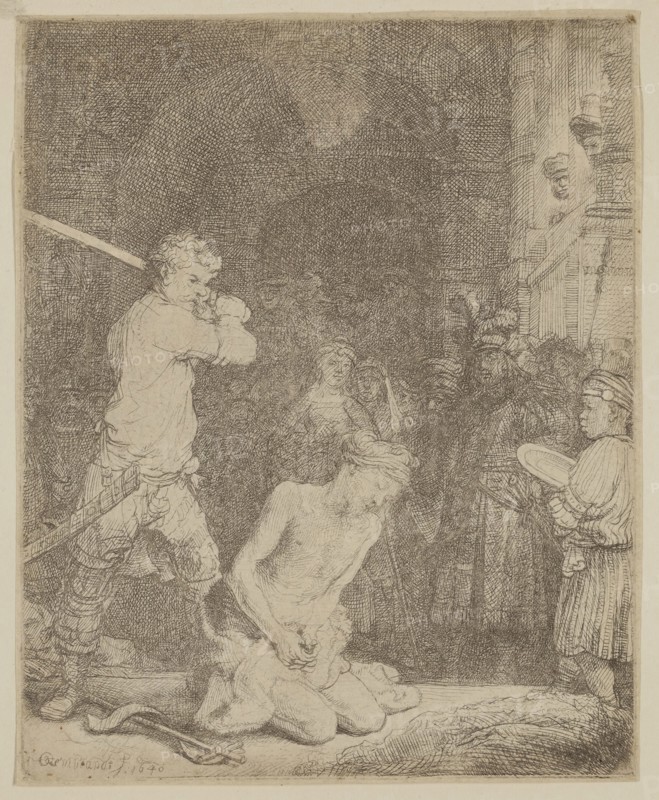 Rembrandt Harmensz van Rijn, Dutch, 1606-1669, Beheading of John the Baptist, 1640, etching and drypoint printed in black ink on laid paper, Plate: 5 × 4 inches (12.7 × 10.2 cm)