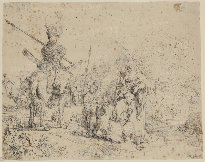 Rembrandt Harmensz van Rijn, Dutch, 1606-1669, Baptism of the Eunuch, 1641, etching printed in black ink on laid paper, Sheet (trimmed within platemark): 6 1/2 × 8 1/8 inches (16.5 × 20.6 cm)