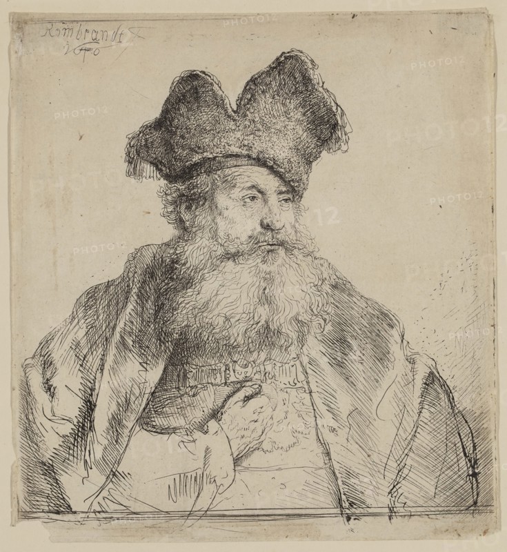 Rembrandt Harmensz van Rijn, Dutch, 1606-1669, Old Man with a Divided Fur Cap, 1640, etching and drypoint printed in black ink on laid paper, Plate: 6 × 5 1/2 inches (15.2 × 14 cm)