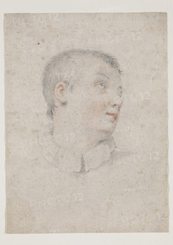 circle of Carlo Dolci, Italian, 1616-1687, Head of a Boy Facing Right, mid-17th century, black and red chalk on ivory antique laid paper, Sheet: 8 7/16 × 6 1/4 inches (21.4 × 15.9 cm)
