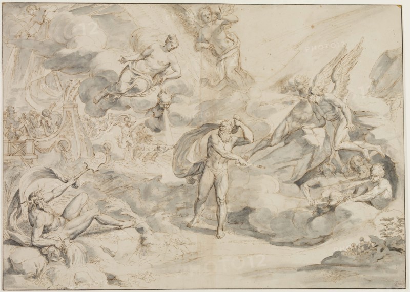 Raymond La Fage, French, 1656-1690, Aeolus Obeying Juno's Command to Create a Storm, ca. between 1683 and 1684, pen and brown ink with brush and gray ink and gray wash over graphite on cream laid paper, Sheet: 16 13/16 × 23 1/4 inches (42.7 × 59.1 cm)