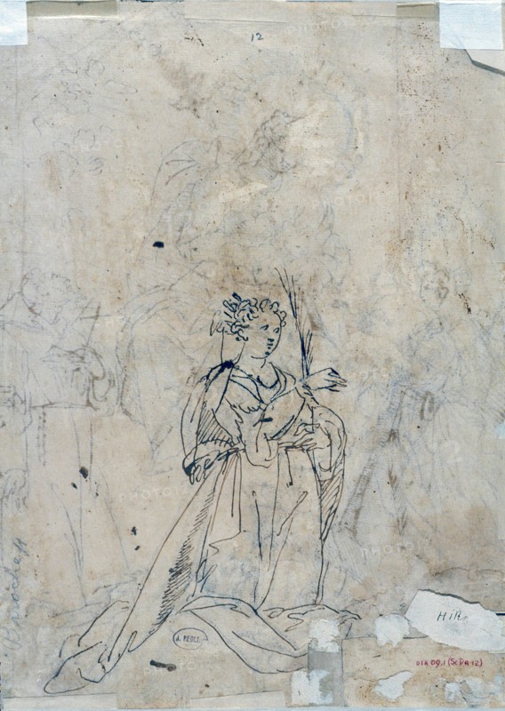Unknown (Italian), Study for Saint Catherine, ca. 1600, pen and brown ink on tan wove paper, Sheet: 11 7/16 × 8 11/16 inches (29.1 × 22.1 cm)