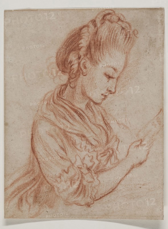 Unknown (French), Woman Reading a Letter, between 1775 and 1780, red chalk on cream laid paper, Image and sheet: 6 5/16 × 4 7/8 inches (16 × 12.4 cm)