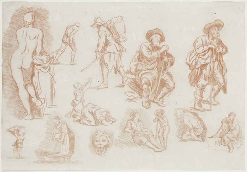 Unknown (French), Figures, between 1750 and 1770, red chalk on off-white laid paper, Sheet: 8 11/16 × 12 11/16 inches (22.1 × 32.2 cm)
