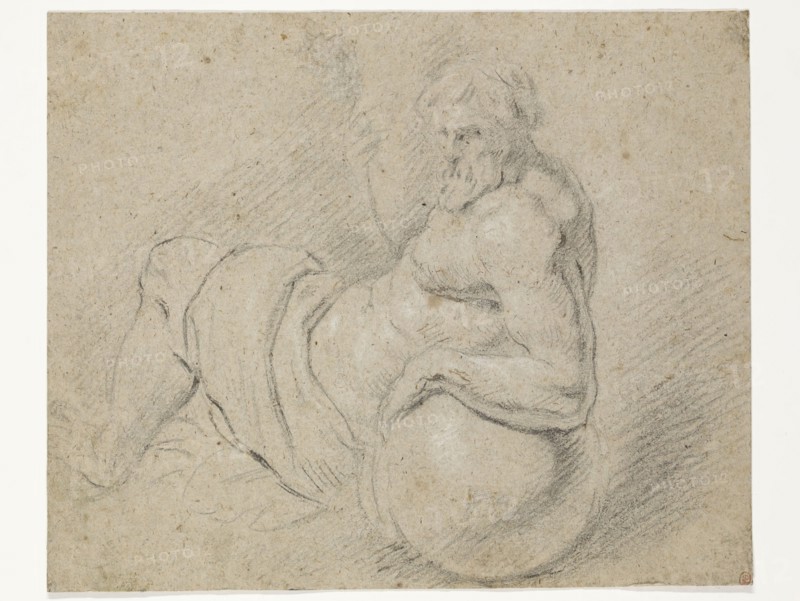 circle of Peter Paul Rubens, Flemish, 1577-1640, River God, between 1577 and 1640, black chalk, heightened with white on light brown paper, Sheet: 7 1/2 × 9 3/8 inches (19.1 × 23.8 cm)