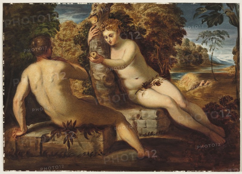 George lethbridge Saunders, English, 1807-1863, Adam Tempted by Eve, 1836, Overall: 9 3/8 × 13 1/8 inches (23.8 × 33.3 cm)