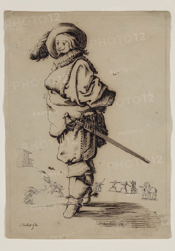 Unknown (French), after Jacques Callot, French, 1592-1635, Gentleman with a Fur Plastron, ca. 1800, pen and black ink on buff wove paper, Sheet: 7 3/16 × 5 1/4 inches (18.3 × 13.3 cm)