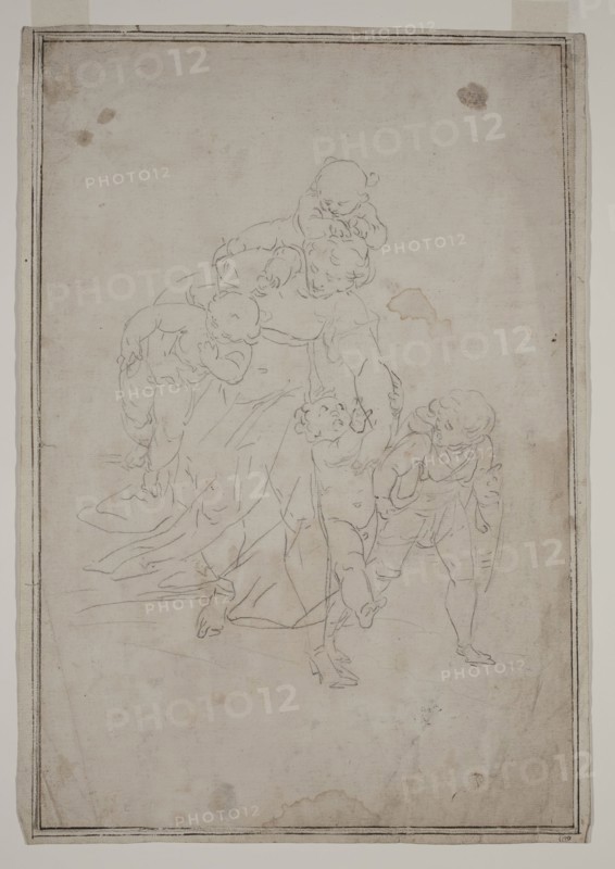 Unknown (Italian), after Luca Cambiaso, Italian, 1527-1585, Woman and Children, ca. 1580, pencil on cream laid paper, Sheet: 13 3/4 × 9 1/4 inches (34.9 × 23.5 cm)