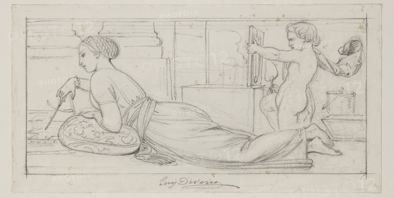 Eugène François Marie Joseph Devéria, French, 1805-1865, Architecture, mid-19th century, graphite pencil on cream wove paper, Image: 5 3/8 × 11 3/4 inches (13.7 × 29.8 cm)