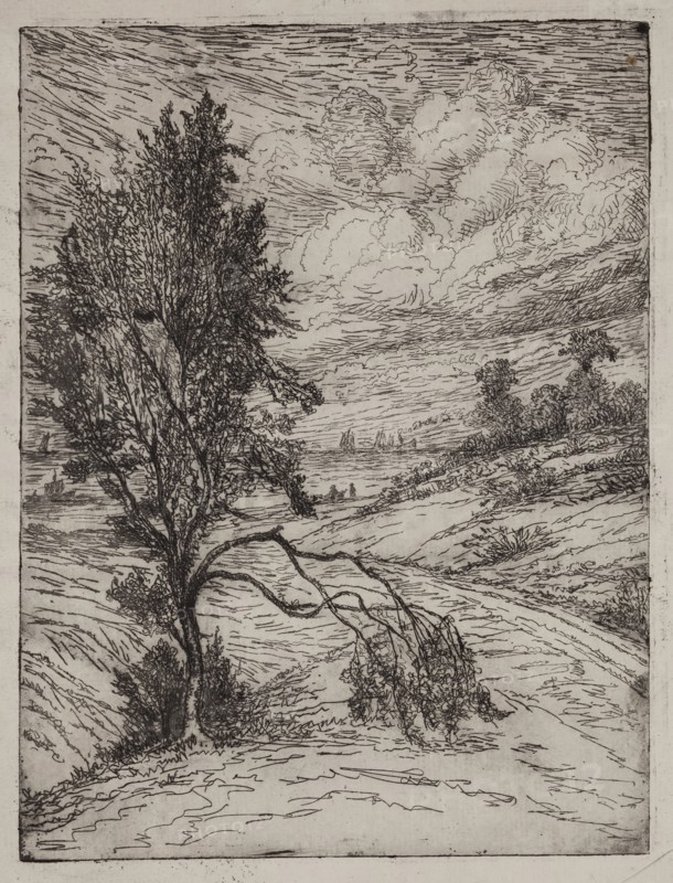 George W. Clark, American, By the River, 1892, Etching printed in black on laid paper, Plate: 7 7/8 × 5 7/8 inches (20 × 14.9 cm)
