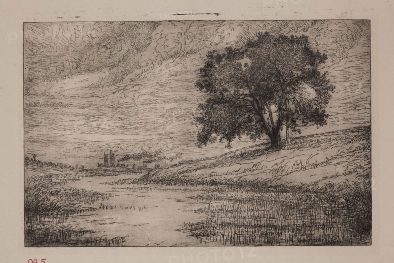 George W. Clark, American, Detroit River - In Distance Canada Side, 1892, etching printed in black ink on wove paper, Plate: 4 1/2 × 7 inches (11.4 × 17.8 cm)