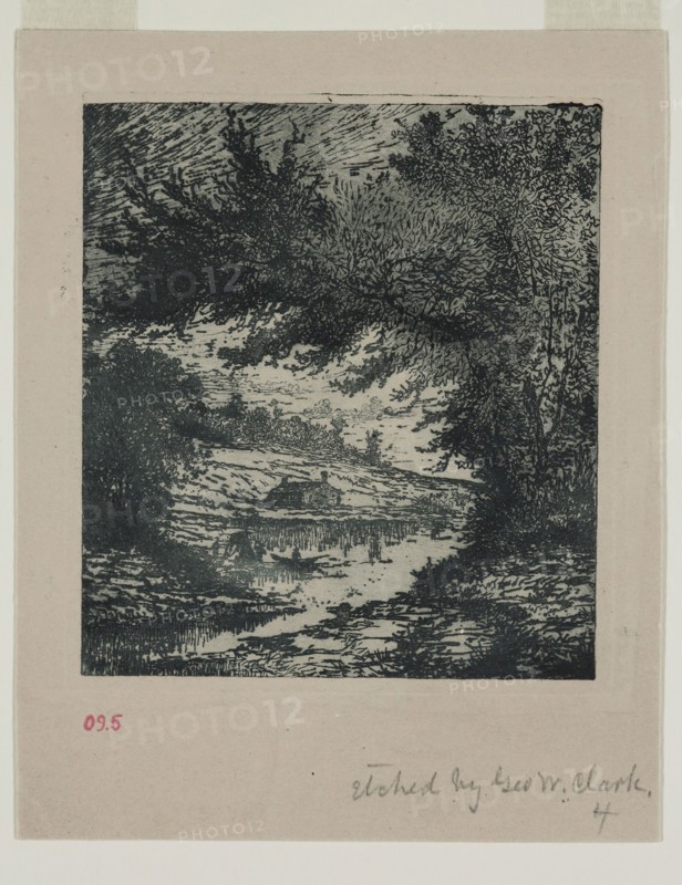 George W. Clark, American, Untitled, ca. 1893, etching printed in blue-black ink on wove paper, Plate: 5 × 4 1/2 inches (12.7 × 11.4 cm)